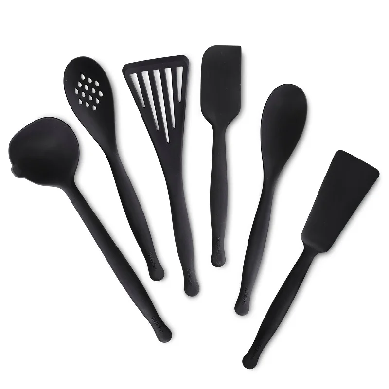 Lightweight camping spoon-Premiere Silicone 6-Piece Utensil Set | Black