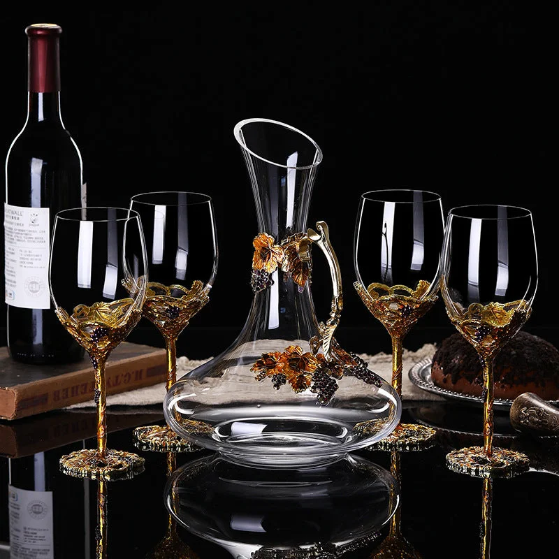 Compact espresso demi cup-Golden Vine Crystal Wine Glasses with Decanter Suitcase Set