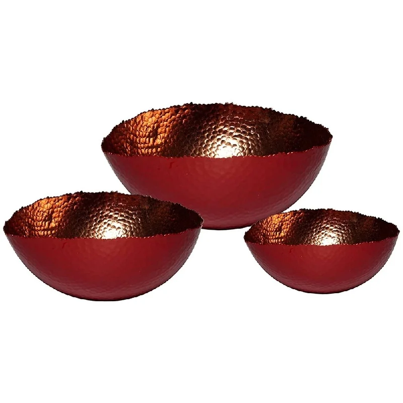 Wooden serving tray-Melange Home Decor Cuivre Collection, Set of 3 Oval Bowls - 6", 9" and 12", Color - Paprika Red