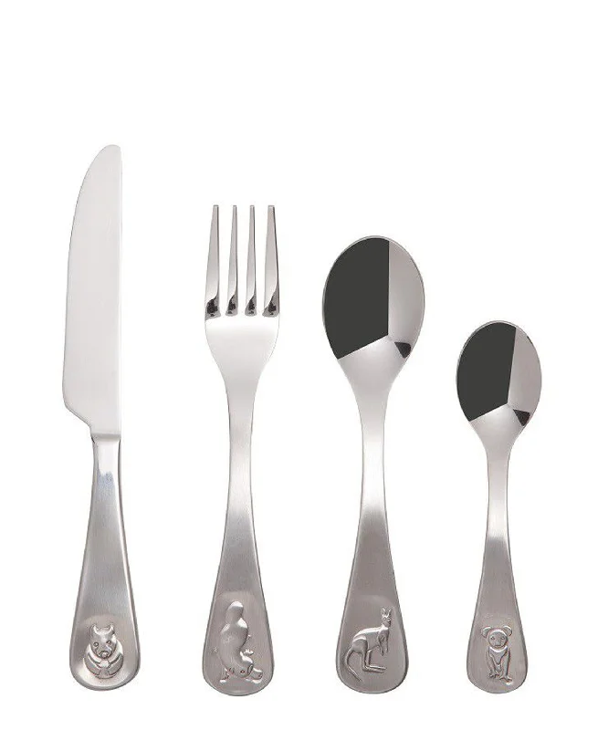 Matte black dinner knife-Maxwell & Williams Childrens Koala and Friends Set of 4 - Silver