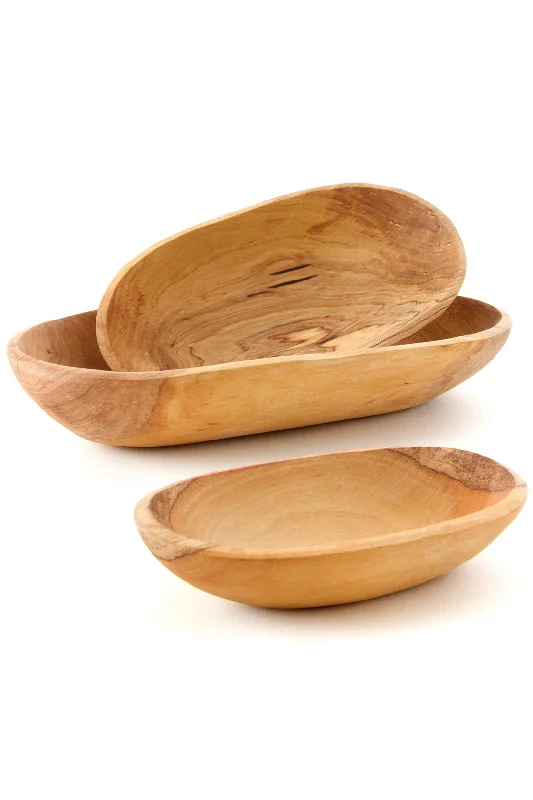 Rustic clay soup bowl-Set of Three Wild Olive Wood Serving Bowls