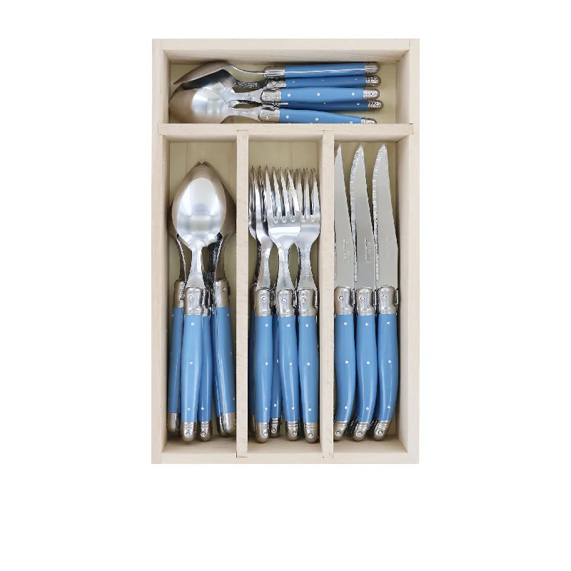 Minimalist white dinner set-Laguiole Andre Verdier Debutant 24 Piece Cutlery Set Cornflower