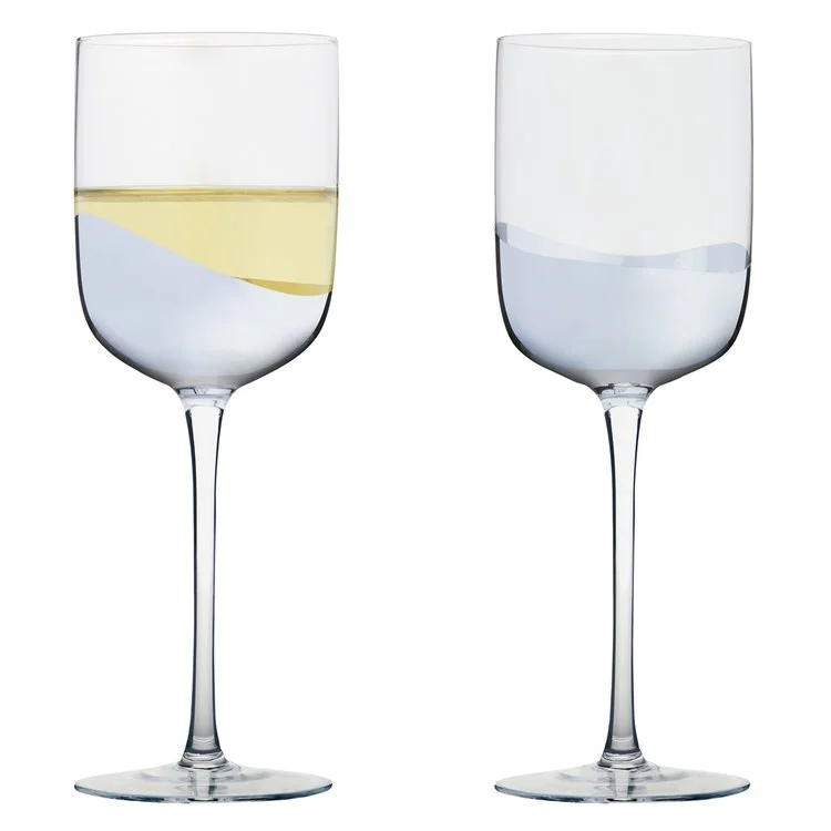 Transparent acrylic tumbler-Wave Wine Glasses Set of 2 - Silver