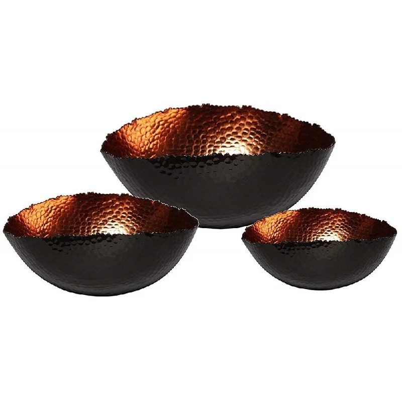 Non-slip silicone placemat-Melange Home Decor Cuivre Collection, Set of 3 Oval Bowls - 6", 9" and 12", Color - Black