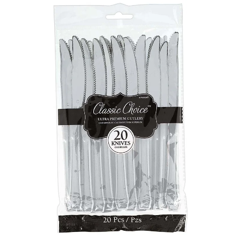 Matte finish serving fork-Classic Plastic Knives - Silver 20/pkg.