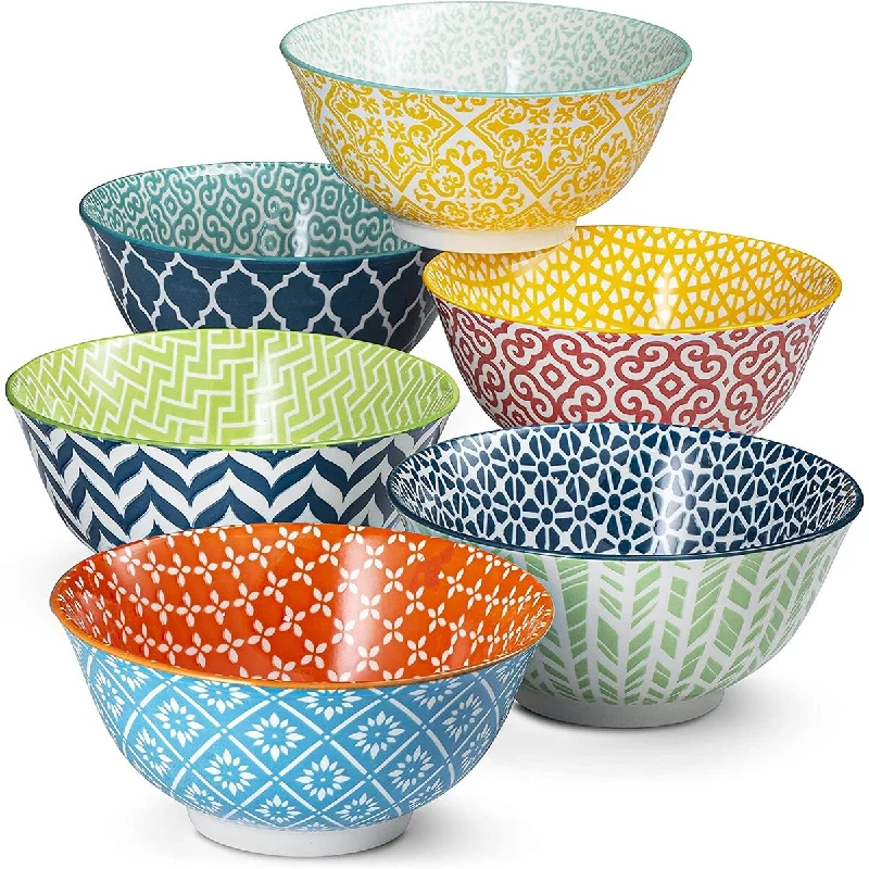 Elegant stemless carafe-Kook Multi Color Cereal Bowls, 18 oz, Set of 6