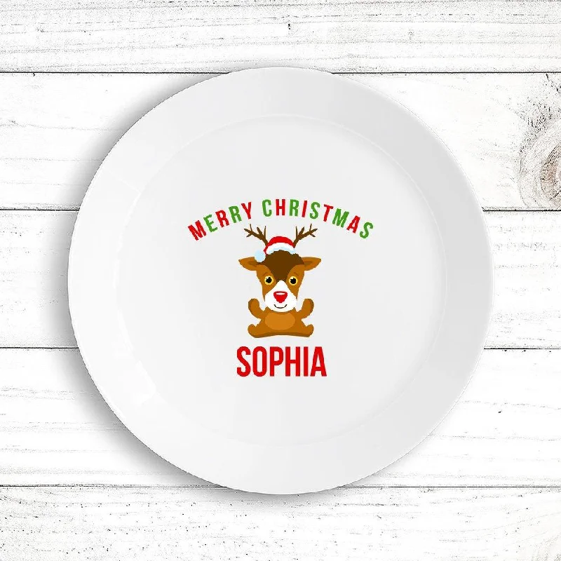 Patterned melamine plate-Cute Reindeer Kids Plate