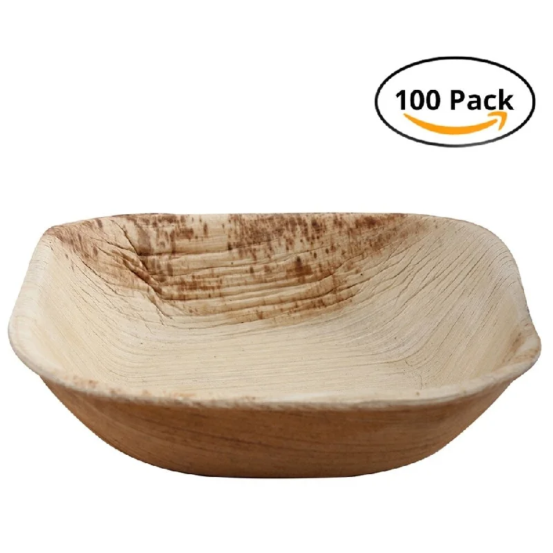 Stackable soup bowl set-CaterEco 4.25" Square Areca Bowl Set (100 Pieces Pack)|Ecofriendly Disposable Dinnerware|Heavy Duty Biodegradable Party Utensils