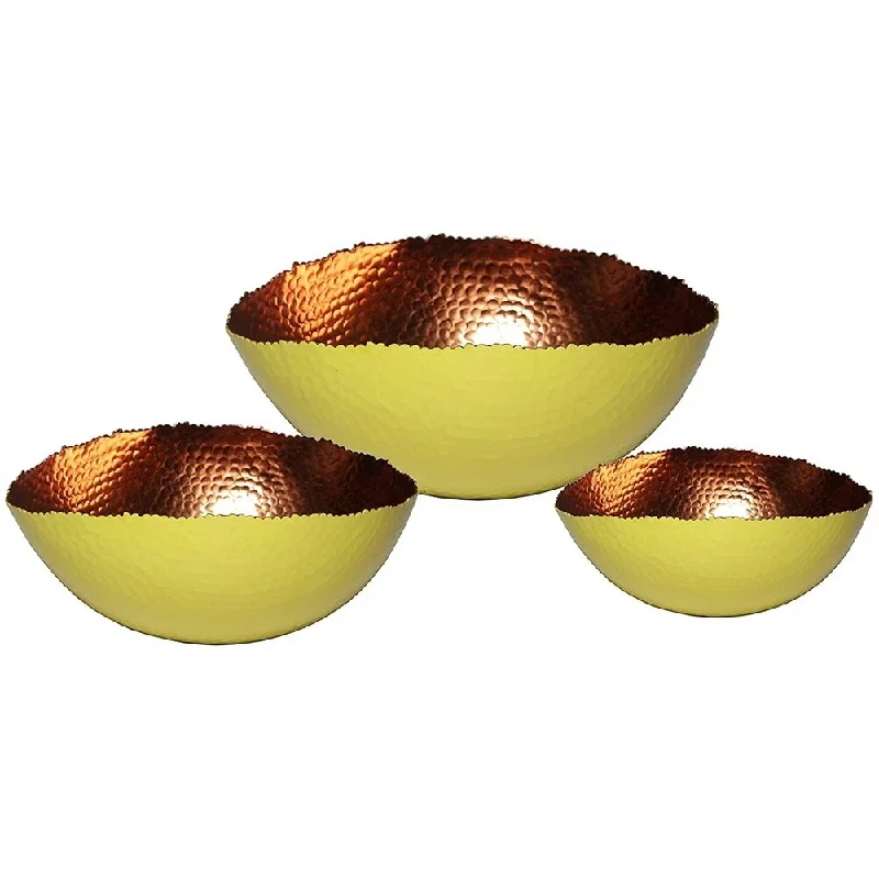 Large capacity mixing bowl-Melange Home Decor Cuivre Collection, Set of 3 Oval Bowls - 6", 9" and 12", Color - Lime Green