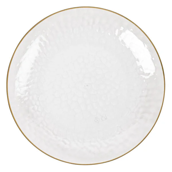 Retro polka dot platter-Clear and Gold Round Hammered Plastic Plates - Organic Hammered