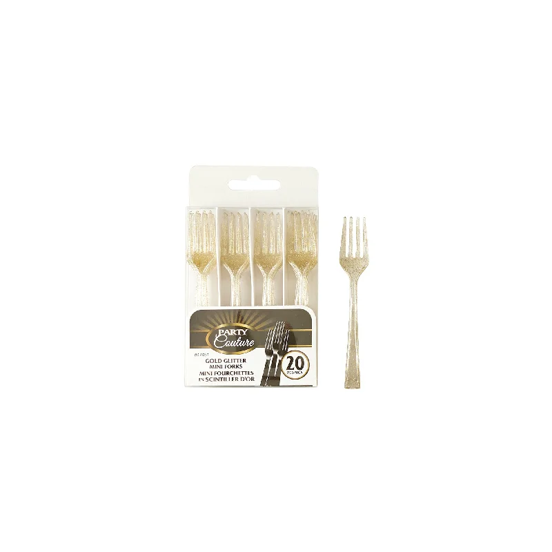 Porcelain dinner plate-Gold Glitter Premium Quality Mini Forks, 20 Count