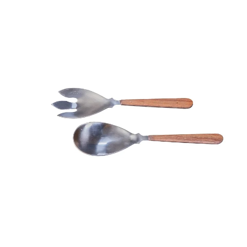 Non-stick serving ladle-Set of 2 Salad Servers w/ Wood Handles - Silver & Wood