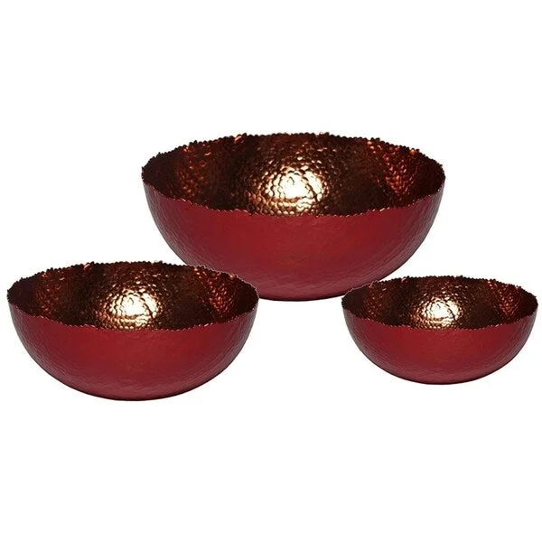 Bright neon dinner plate-Melange Home Decor Cuivre Collection, Set of 3 Bowls - 6", 9" and 12", Color - Paprika Red