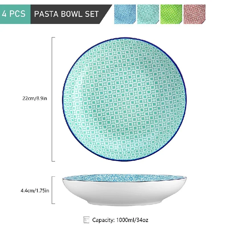 Glazed stoneware platter-vancasso Haruka 4-Piece Pasta Bowl Set, 30 Oz