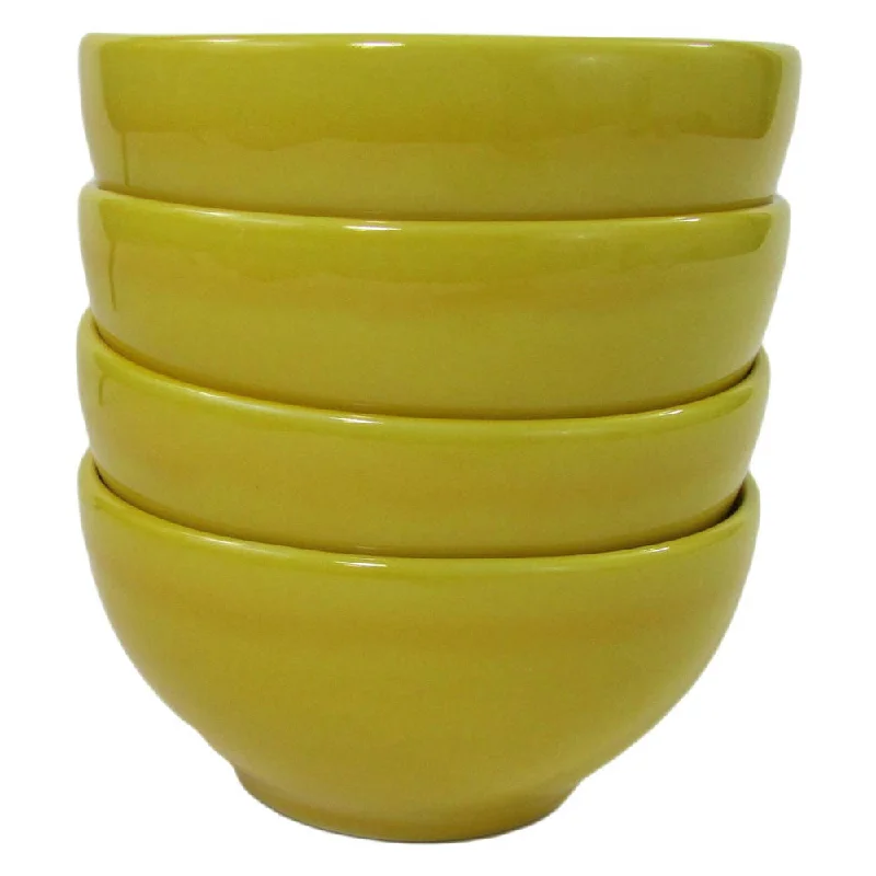 Non-stick serving ladle-Handmade Le Souk Ceramique UYEL33 Stoneware Soup/Cereal Bowls, Set of 4, Solid Yellow (Tunisia)