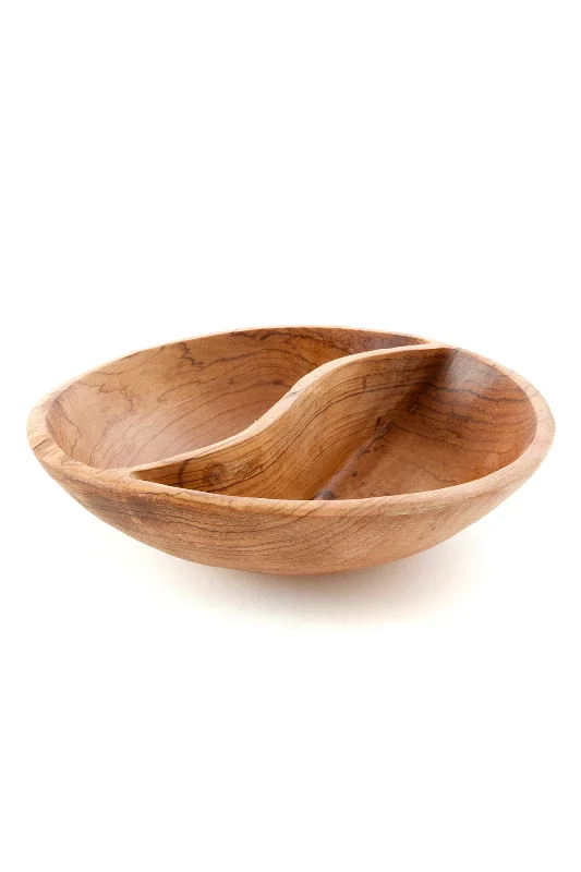 Minimalist white dinner set-Wild Olive Wood Duet Serving Bowl