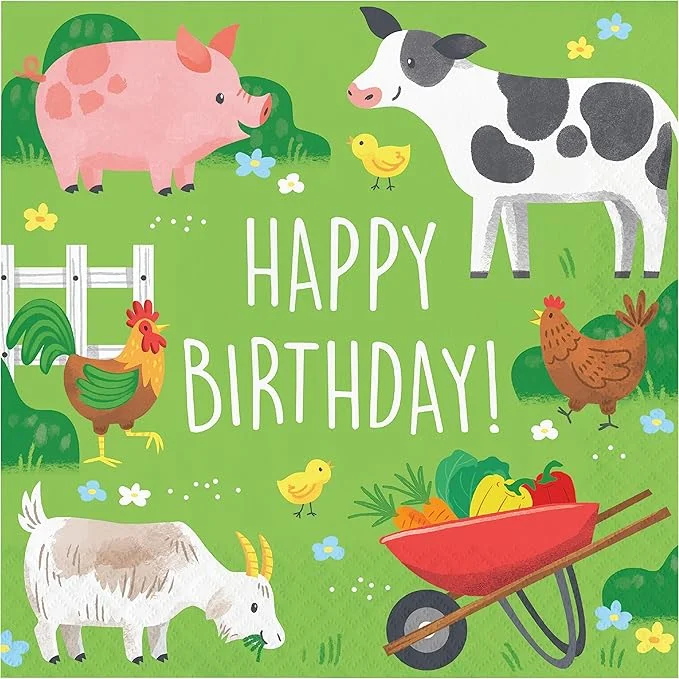 Heavy-duty steak knife-Farm Animals Happy Birthday Lunch Napkins | 16 ct