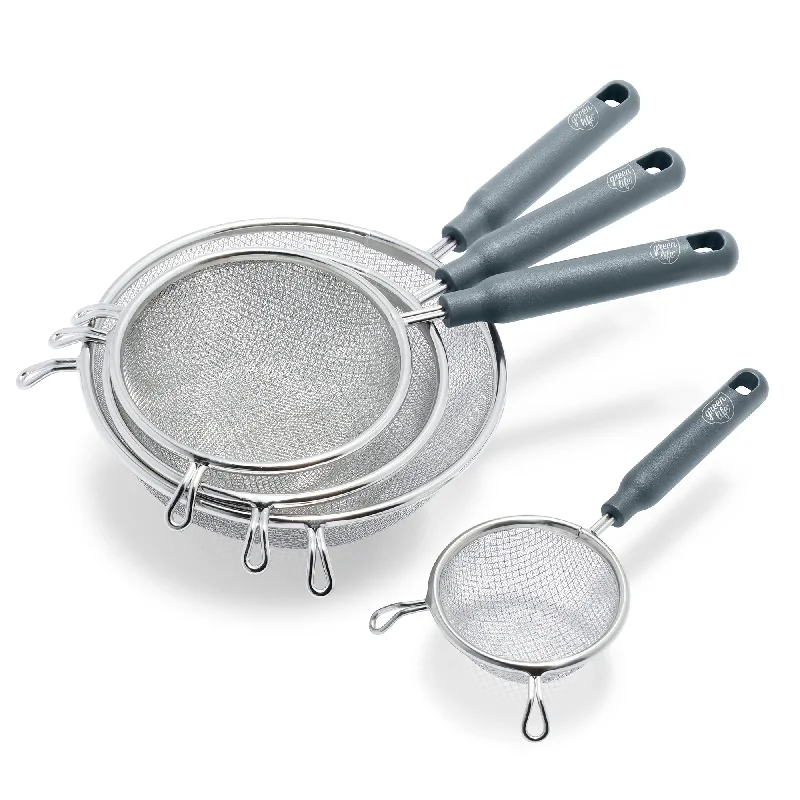 Rustic farmhouse platter-GreenLife Stainless Steel Mesh Strainers, Set of 4 | Gray