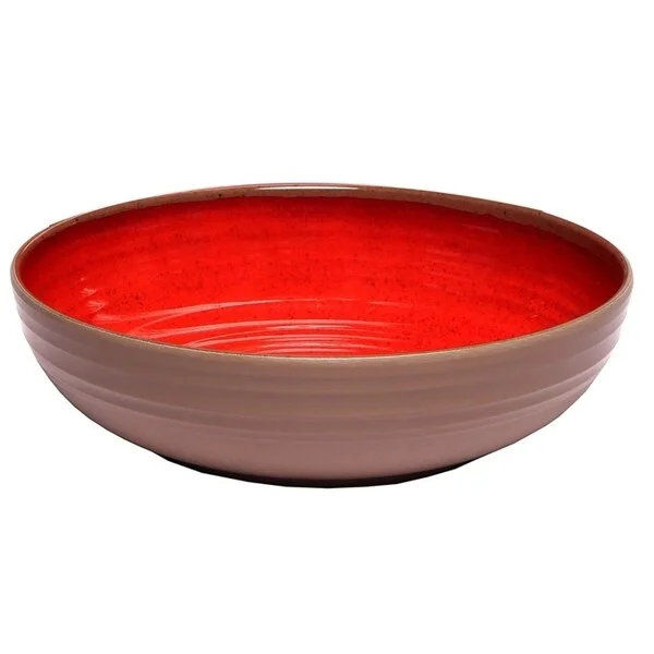 Eco-conscious bamboo bowl-Melange 6-Piece Melamine Pasta Bowl Set (Clay Collection )|Shatter-Proof and Chip-Resistant Melamine Pasta Bowls|Color: Red