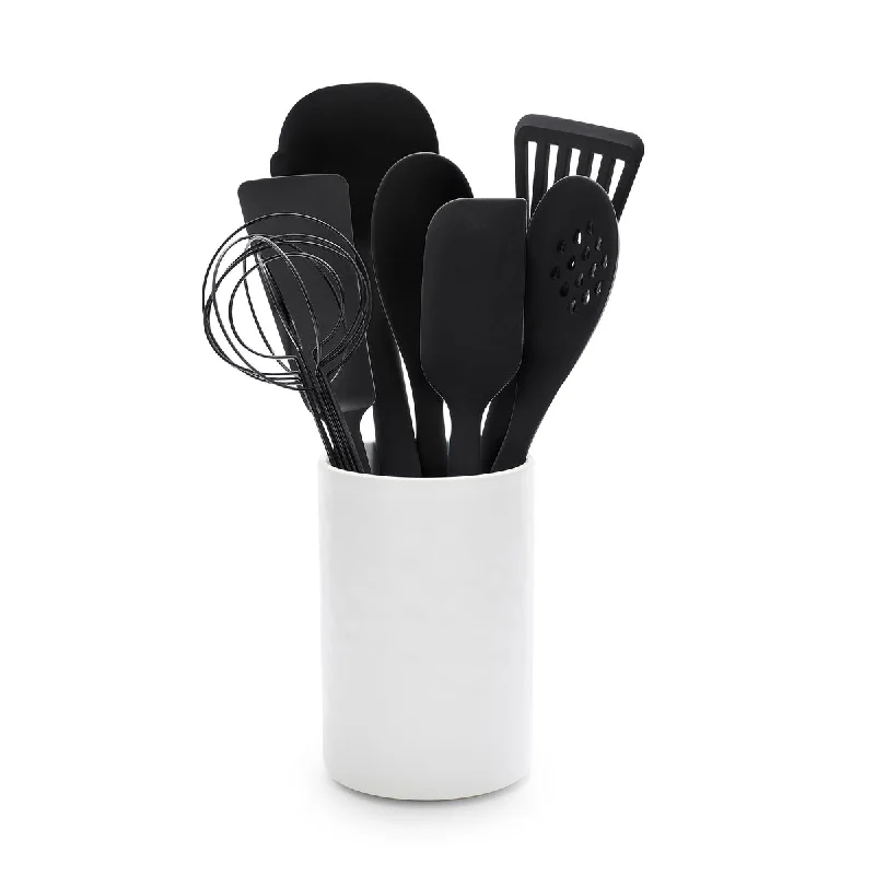 Rustic farmhouse platter-Premiere Silicone 8-Piece Utensil and Crock Set | Black