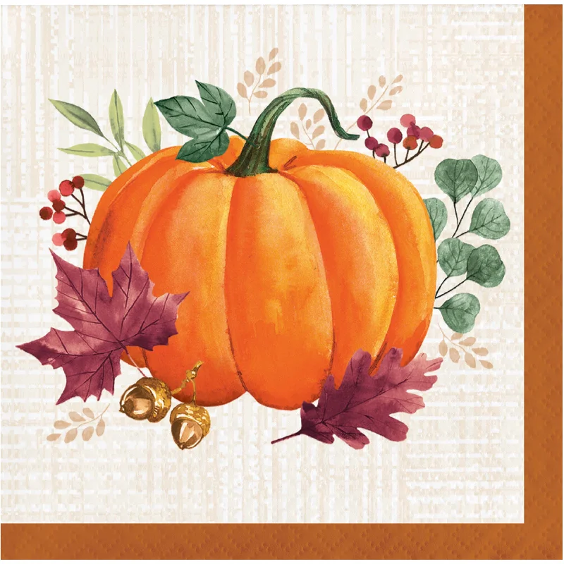 Durable outdoor dinnerware-Thanksgiving Harvest Wishes Beverage Napkins | 16 ct