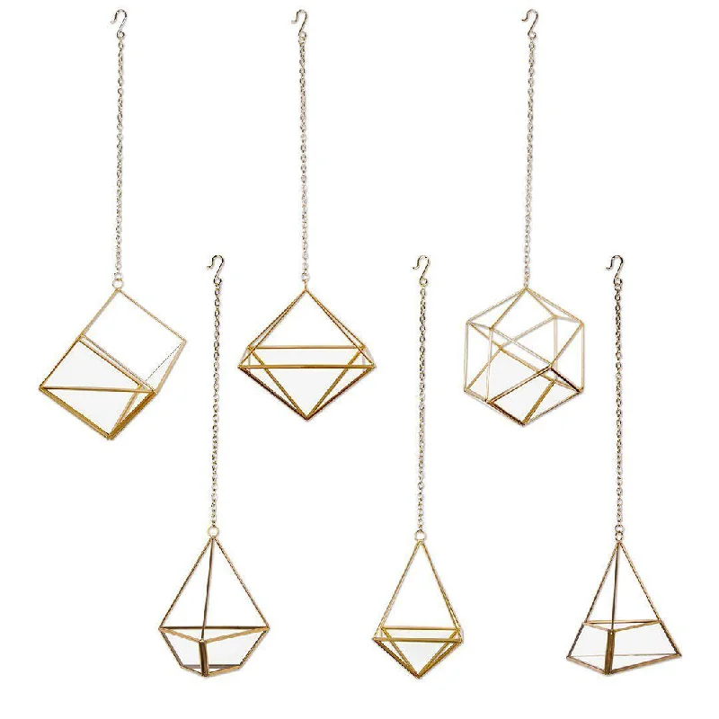 Minimalist wall mirror-Set of 6 Assorted Geometric Metal Hanging Air Planters