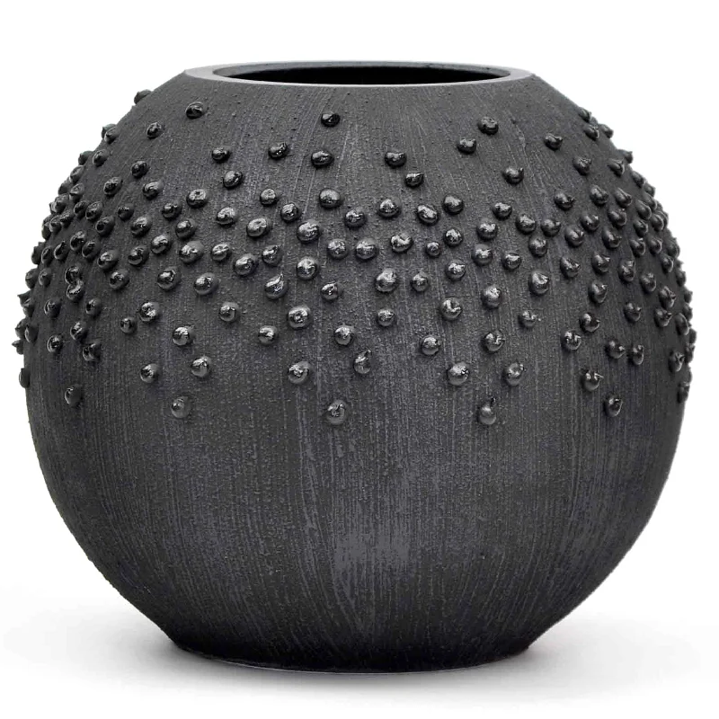 Wooden floating shelf-Black Glass Vase for Flowers | Painted Art Glass Round Bubble Vase | Interior Design Home Room Decor | Table black vase 6 inch | 5578/180/sh150.4