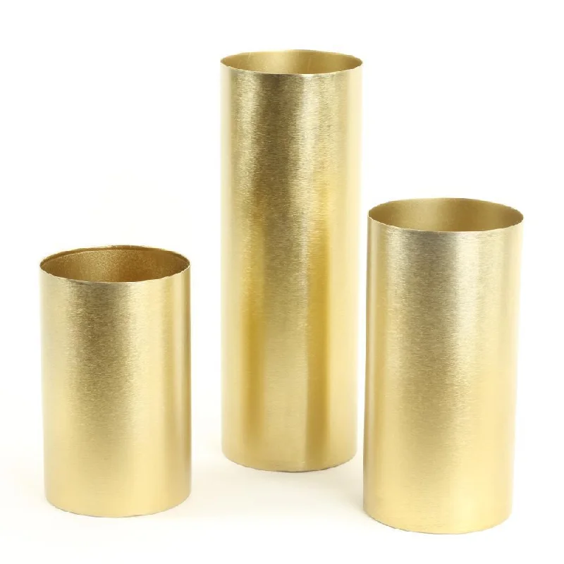 Polished brass plant pot-Set of 3 Brushed Metal Cylinder Vase Set