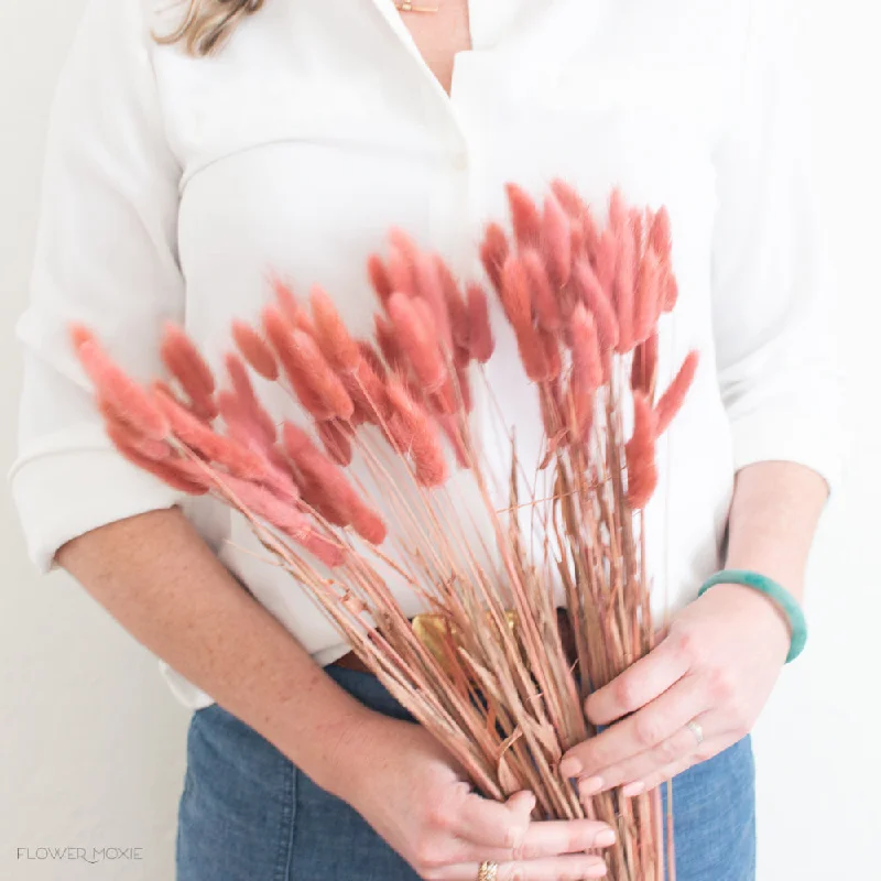 Ceramic table vase-Pink Dried Bunny Tail Grass