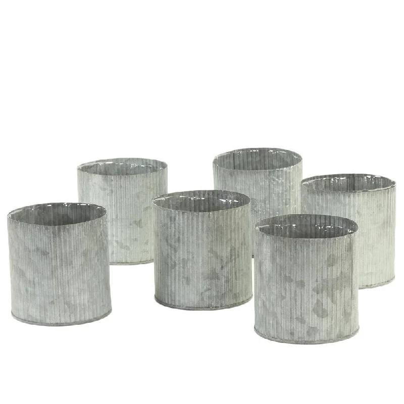 Glazed pottery centerpiece-Set of 6 Corrugated Zinc Cylinder Vases