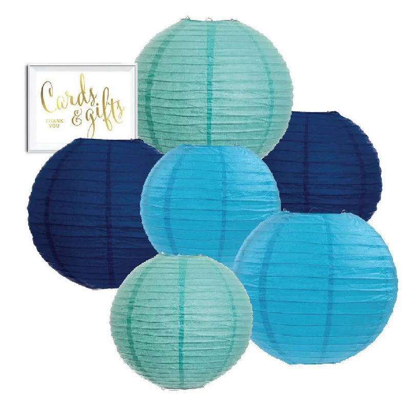 Plush chenille blanket-Diamond Blue, Turquoise, Navy Blue Hanging Paper Lanterns Decorative Kit