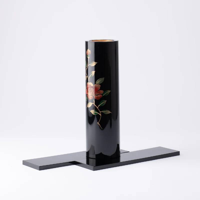 Festive holiday wreath-Fukunishi Sobe Camellia Aizu Lacquer Cylindrical Flower Vase with Tray