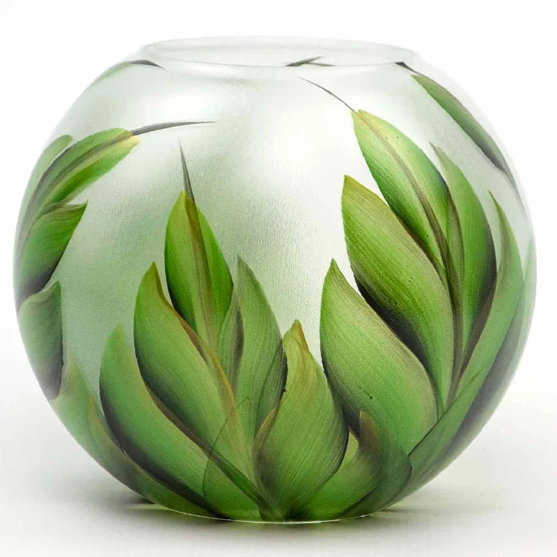 Wooden accent side table-Handpainted Glass Vase for Flowers | Painted Art Glass Vase | Interior Design Home Room Decor Tropical | Table vase 6 inch | 5578/180/sh124.1