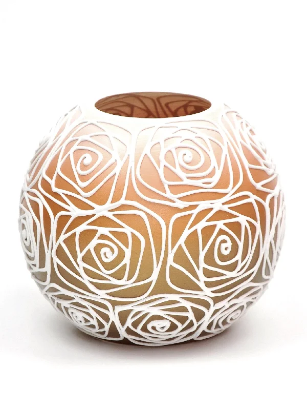 Gold-plated table centerpiece-Handpainted Glass Vase for Flowers | Painted Orange Art Glass Round Vase | Interior Design Home Room Decor | Table vase 6 inch | 5578/180/sh120.1