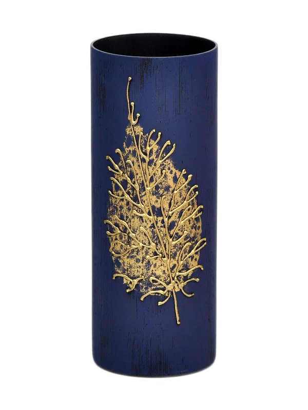 Nordic minimalist vase-Handpainted Glass Vase for Flowers | Table vase 12 inch | Dark blue vase | Art Decorated Glass Cylinder Vase | Interior Design | Home Decor | 7017/300/sh161.1