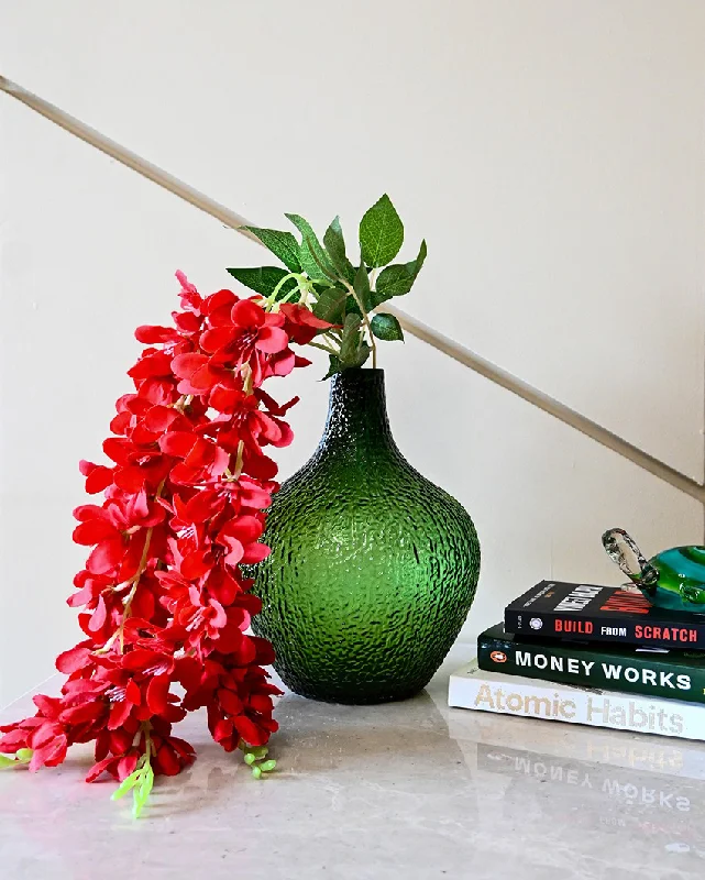 Bamboo wall shelf-Refined Green Glass Globular Glass Vase | 4 x 11 inches