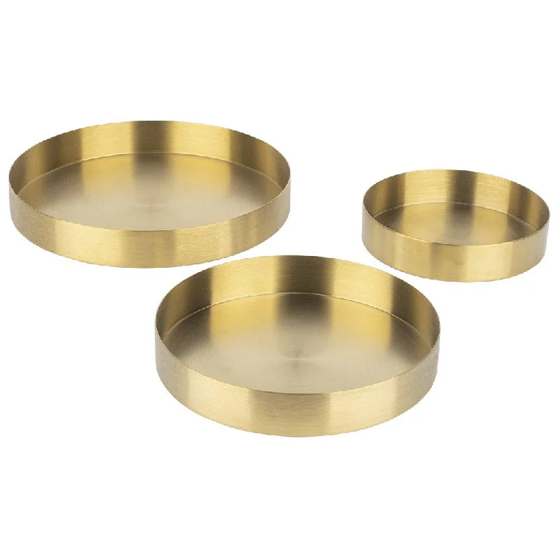 Minimalist LED table lamp-Set of 3 Round Decorative Gold Metal Trays