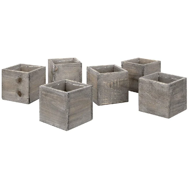 Elegant glass candle holder-Set of 6 Rustic Square Cube Wood Vase