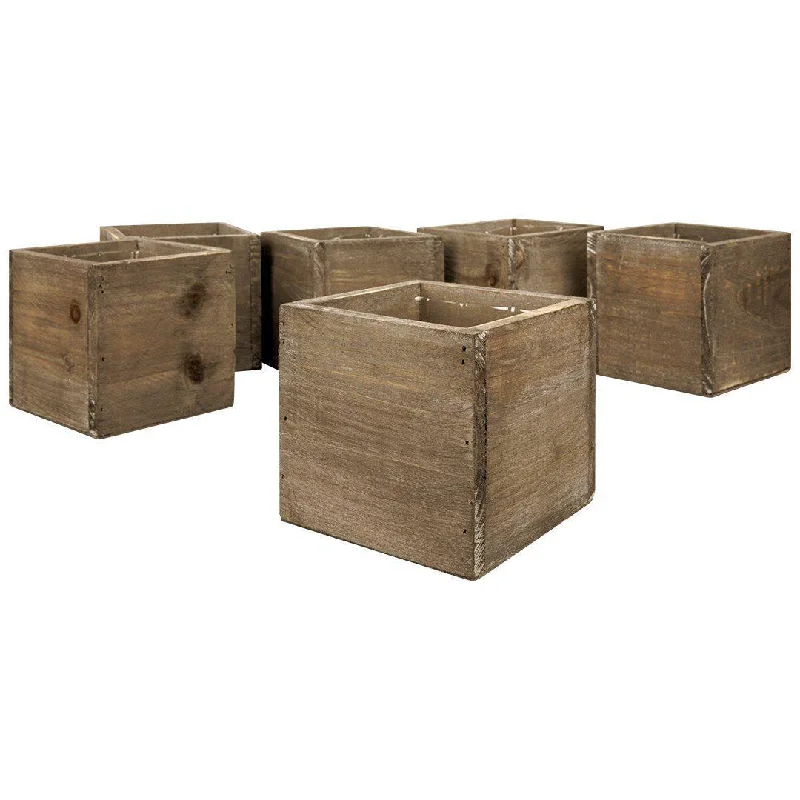 Plush shag area rug-Set of 6 Shabby Brown Square Cube Wood Vase