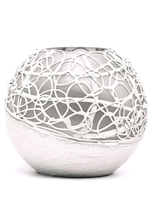 Sleek stainless steel vase-Wedding glass vase Pearl White | Gift for her | Painted Art Glass Round Bubble Vase | Interior Design Home Room Decor | Table vase 6 inch | 5578/180/sh125