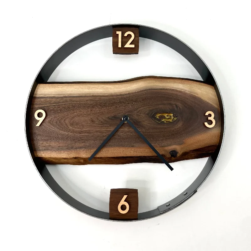 Velvet throw pillow-*RESERVED // 14” Black Walnut Live Edge Wood Wall Clock ft. Gold Epoxy Inlay