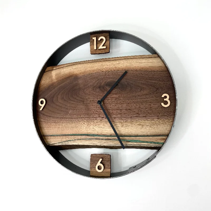 Plush faux fur pillow-*RESERVED // 14” Black Walnut Live Edge Wood Wall Clock ft. Green Epoxy Inlay