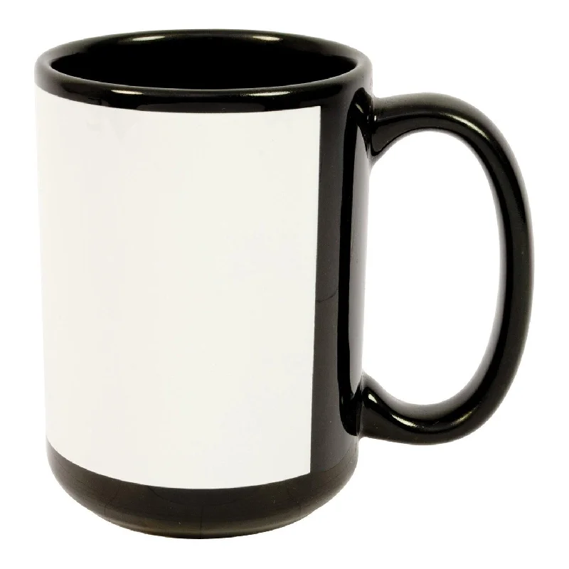 Textured grip water tumbler-15 oz Ceramic Mug - Black with decal white patch - 3.7" x 7.9" - ORCA