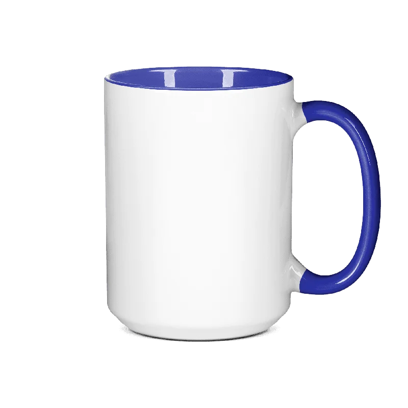 Hand-stitched leather cup-15 oz Inner & Handle Colored Mug - Blue