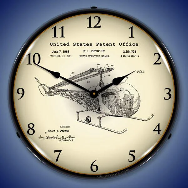 Modern ombre wall art-1966 Bell 47D-1 Helicopter Patent Backlit LED Clock