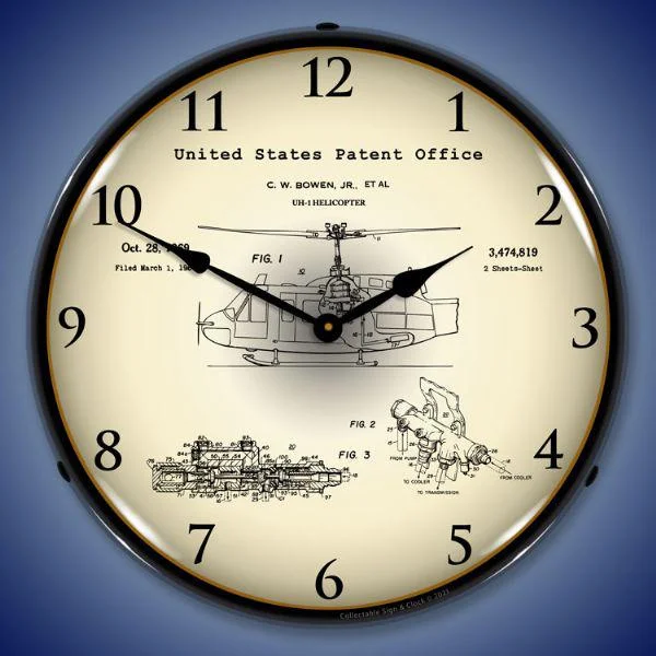 Elegant glass candle holder-1969 UH-1 Huey Helicopter Patent Backlit LED Clock