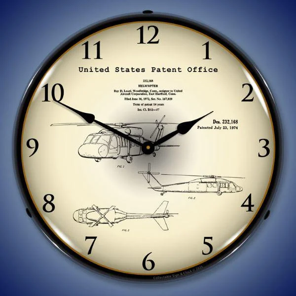 Hand-carved wooden statue-1972 Sikorsky UH-60 Black Hawk Patent Backlit LED Clock