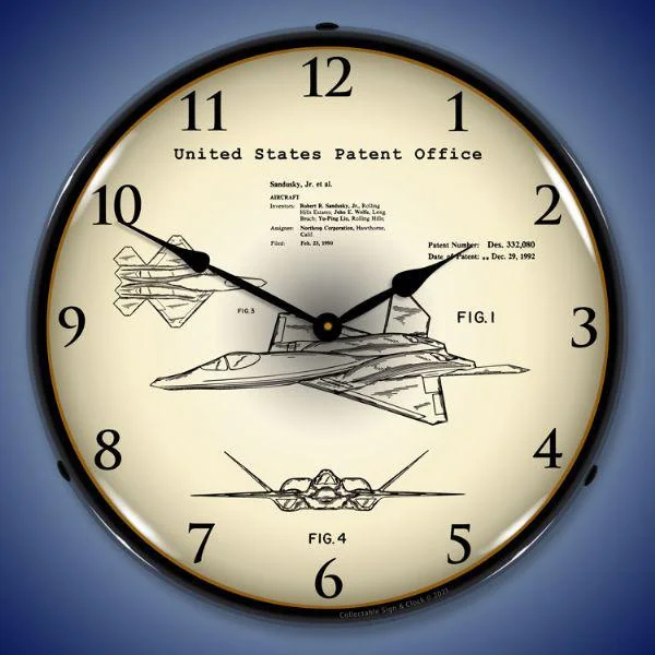 Iridescent glass vase-1992 F-22 Raptor Fighter Patent Backlit LED Clock