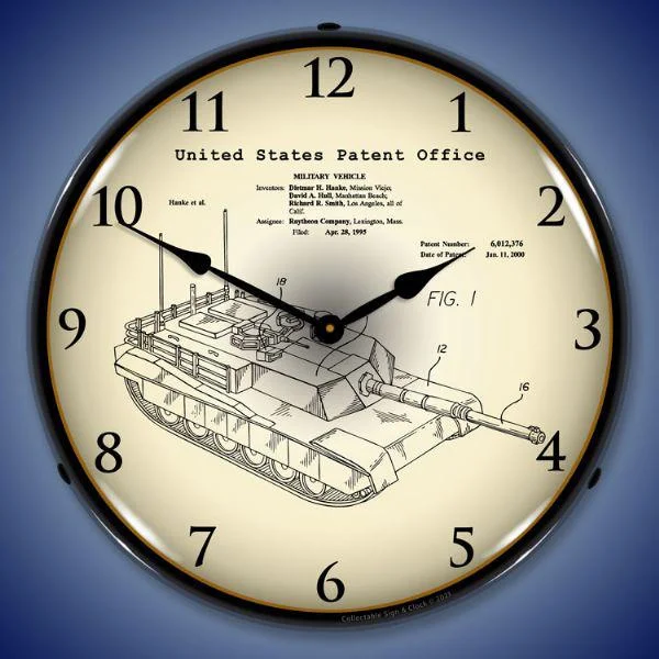 Ceramic table vase-1995 M1A2 Abrams Main Battle Tank Patent Backlit LED Clock