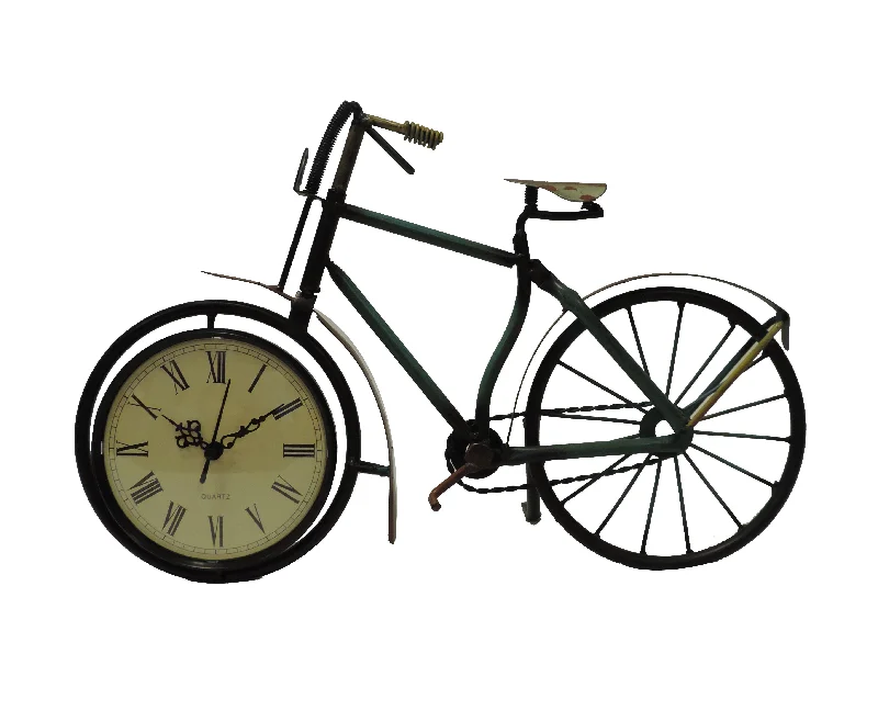 Sculpted ceramic figurine-Benzara Cycle Shaped Metal Table Clock With Analog Display, Multicolor